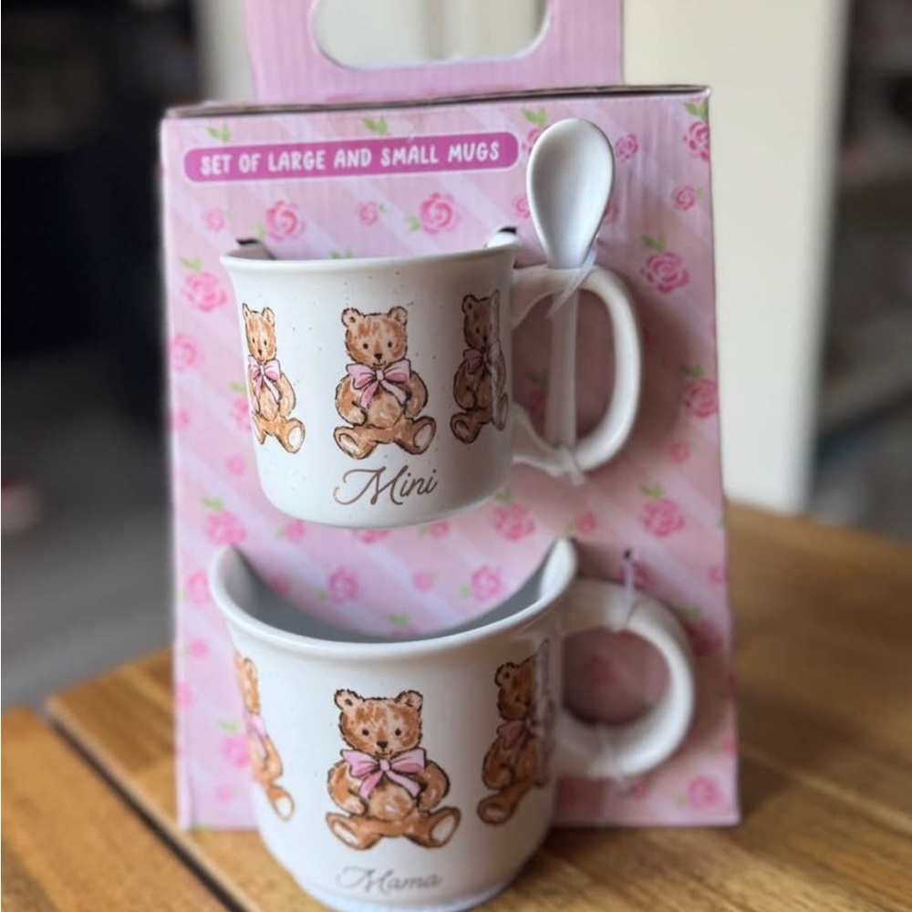 Teddy Bear Mama and Mini Mug Set with Spoon ADORABLE